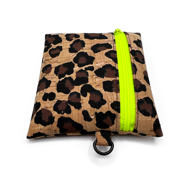 Leopard Print Cork Coin Pouch | neon yellow zipper