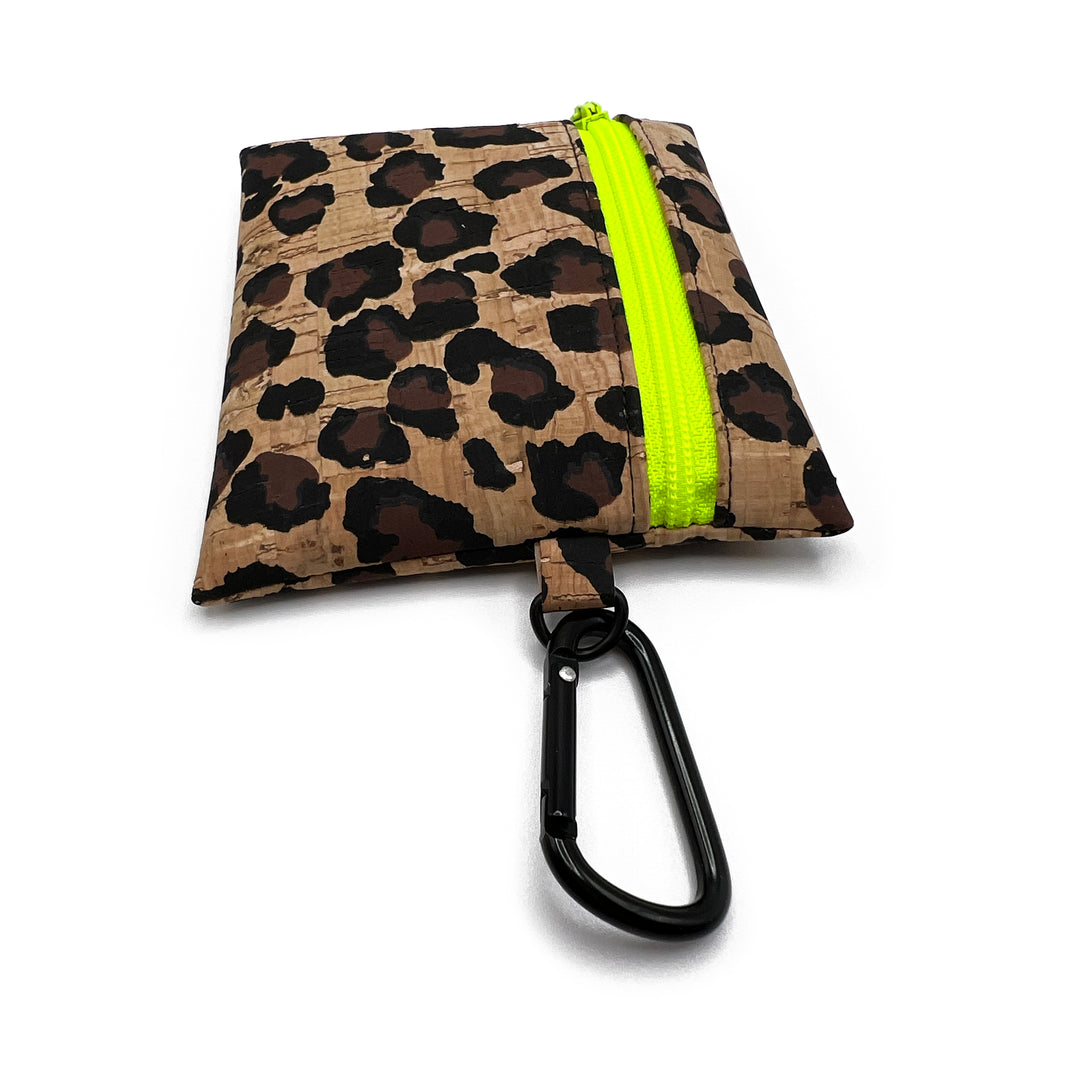 Leopard Print Cork Coin Pouch | neon yellow zipper