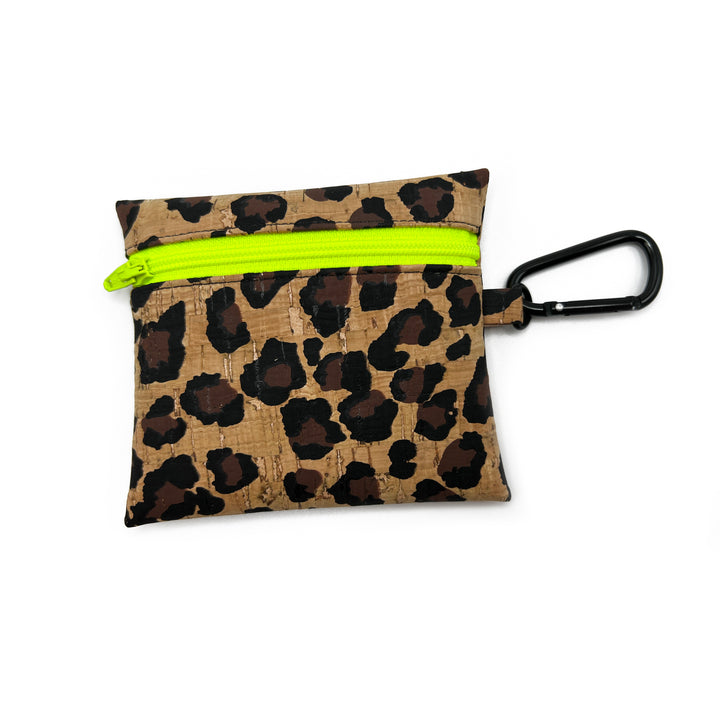 Leopard Print Cork Coin Pouch | neon yellow zipper